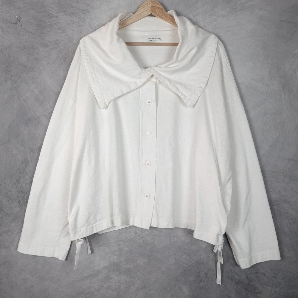 Pacific Cotton Shirt Womens Large White Button Front Oversized Collar USA Boxy